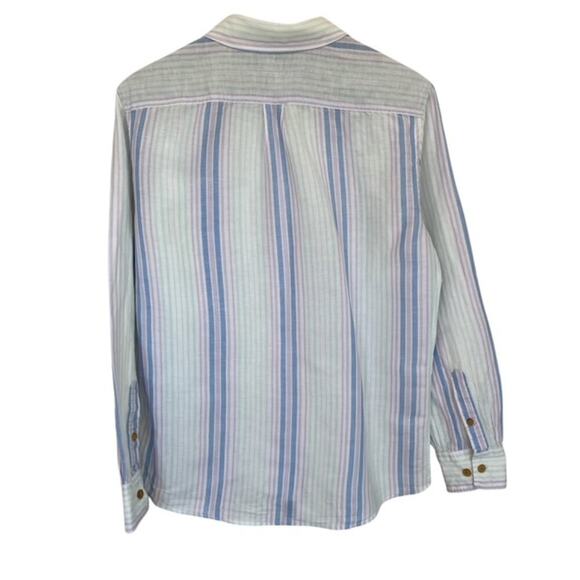 Even Tide White, Light Blue, Pink Striped Linen Blend Slim Button Up - Medium - Picture 3 of 5